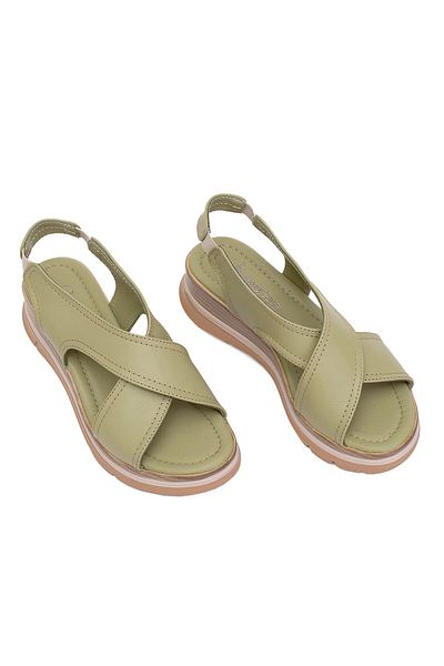Ayakkabı Fuarı Women's Green Genuine Leather Wedge Heel Sandals