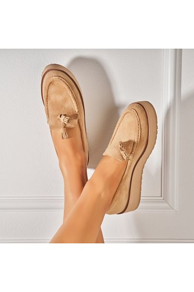 Joana Women's Casual Khaki Shoes Made of Eco-Suede Leather Kelis