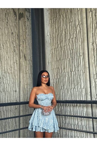 PleasureOfSilk Blue Satin Dress with Shorts