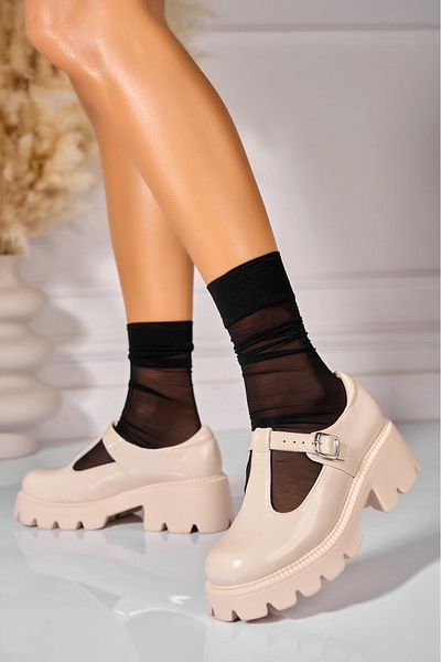 Joana Women's casual shoes Beige made of ecological patent leather Jolia3