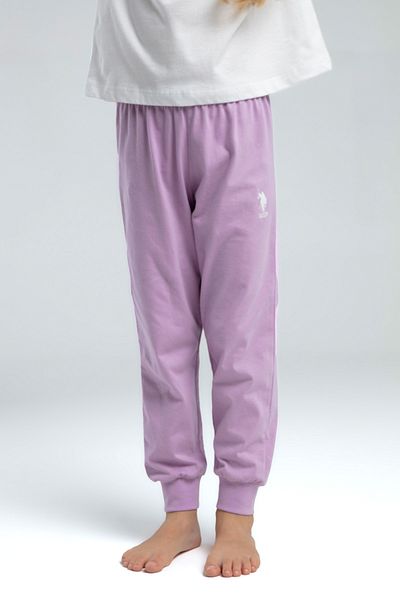 U.S. Polo Assn. Girl's Short Sleeve Long Bottom Pajama Set- 100% Cotton