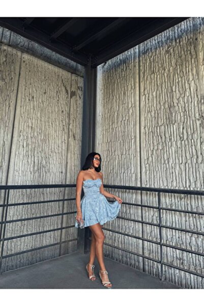 PleasureOfSilk Rochie albastră din satin cu pantaloni scurți