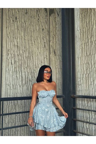 PleasureOfSilk Blue Satin Dress with Shorts