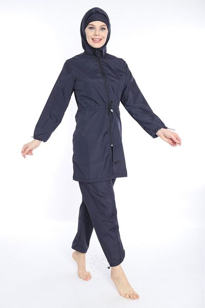 TUTUYA TEXTIL 4 Piece Hijab Swimsuit with Binding Detail, Zippered Suit