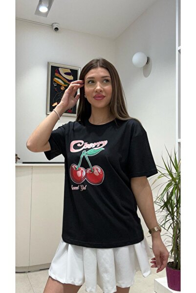 modadagiyim Tricou oversize, casual și confortabil, cu imprimeu Cherry Cherry...