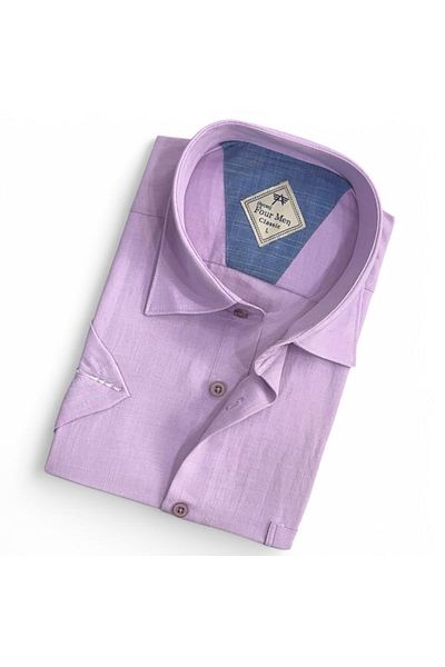 GÖMLEK GALERİSİ Men's Relaxed Fit Plain Linen Short Sleeve Cotton Shirt