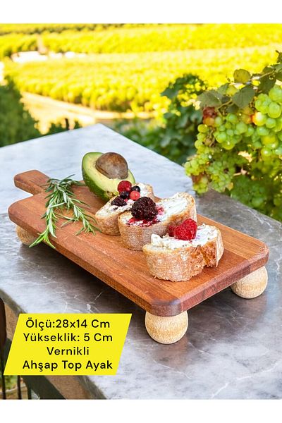 CHANCE GİFT Wooden Cheese Presentation Plate Stand Wooden Serving Plate Marble Footed Large Size Wooden Presentation Rack