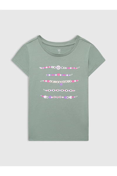 GAP Kız Çocuk Yeşil Gap Logo T-Shirt