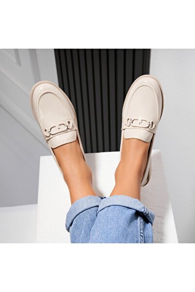 Joana Γυναικεία Casual Παπούτσια Μπεζ Λουστρίνι Davy