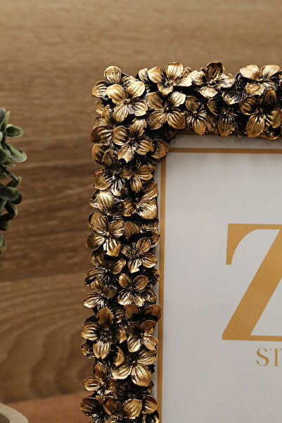 Aksesuar Zd Store 15x21 Lüks Fotoğraf Çerçevesi Çiçek Desenli Siyah Eskitme Model