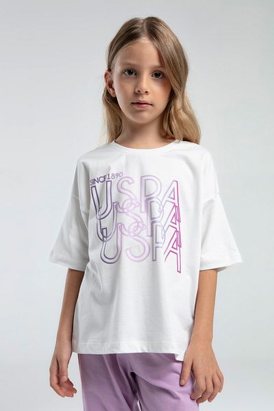 U.S. Polo Assn. Girl's Short Sleeve Long Bottom Pajama Set- 100% Cotton