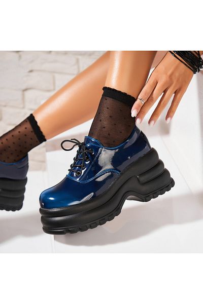 Joana Pantofi dama casual Bleumarin din Piele Ecologica Lacuita Nasai