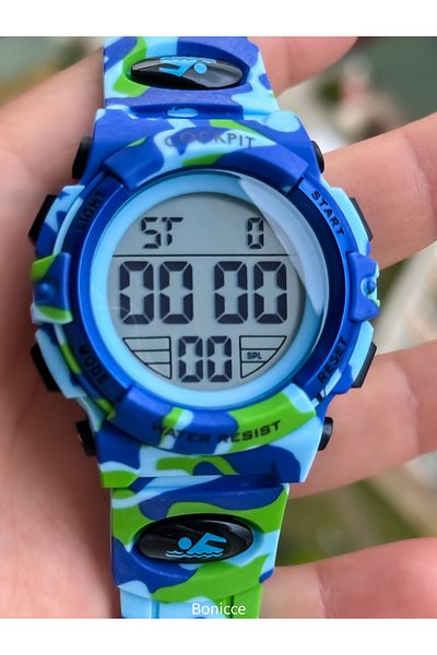 Cockpit Blue Silicone Cord, Illuminated, Digital Sports Boys' Wristwatch Bracelet Suitable for Pool and Sea Use