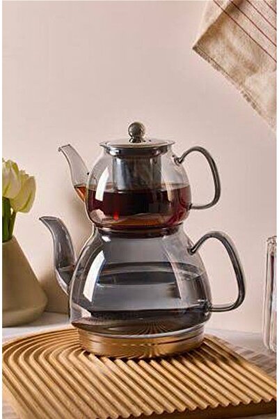 A A Company İndüksiyon Tabanlı Borosilikat Cam Çaydanlık Takımı 500 ml Demlik...