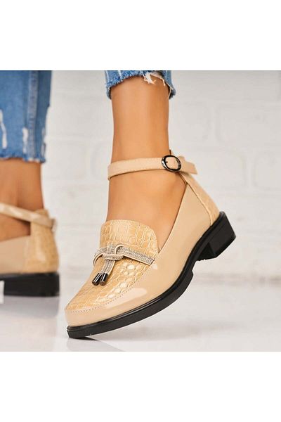 Joana Women's casual shoes Beige made of ecological patent leather Zakia