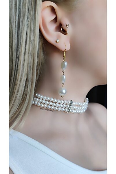 MYSTERY TAKI AKSESUAR قلادة لؤلؤة مختنق بحجر الزركون