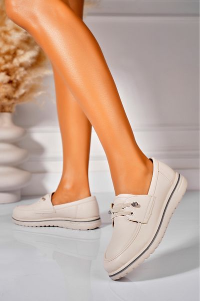 Joana Pantofi dama casual Bej din Piele Ecologica Makeila