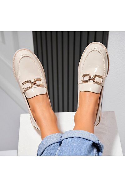 Joana Women's Casual Shoes Beige Made of Ecological Patent Leather Kasra