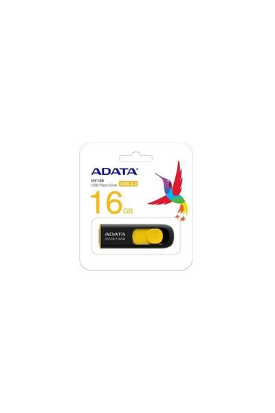 Adata محرك أقراص فلاش USB 3.0 قابل للسحب بدون غطاء Uv128 سعة 16 جيجابايت، أصفر (AUV128-16G-RBY)
