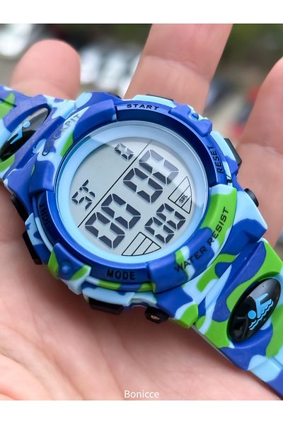 Cockpit Blue Silicone Cord, Illuminated, Digital Sports Boys' Wristwatch Bracelet Suitable for Pool and Sea Use
