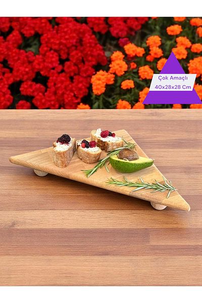 CHANCE GİFT Marble Footed Wooden Riser Organizer Cheese and Presentation Plate Triangle Footed Wooden Stand
