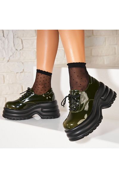 Joana Women's Casual Green Shoes Made of Ecological Patent Leather Nasai