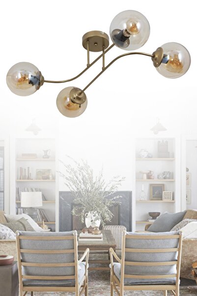 Taşcan Aydınlatma Capri 4 Lü Eskitme Avize Bal Camlı Dekoratif Tasarım Yatak ...