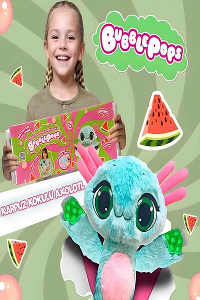 PopŞeker Bubble Pops Whacky Watermelon Axolotl: the Inflatable Plush Axolotl That Fills Your Home with Its Fragrance!