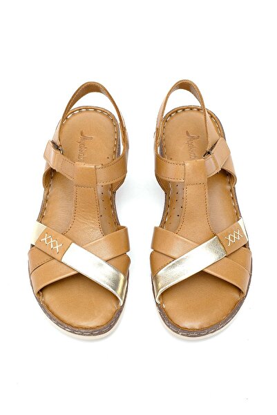 Ayakkabı Fuarı Жіночі ортопедичні плоскі сандалі Taba - Elit Rhm207 З підтримкою задньої частини стопи, шкіра