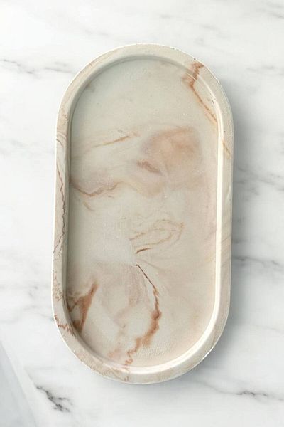 Paradise Work Decorative Marble Patterned Presentation Bowl Oval Tray