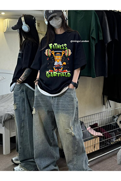 Minga London Tricou unisex oversize cu imprimeu în față Garfield Fitness Cat ...