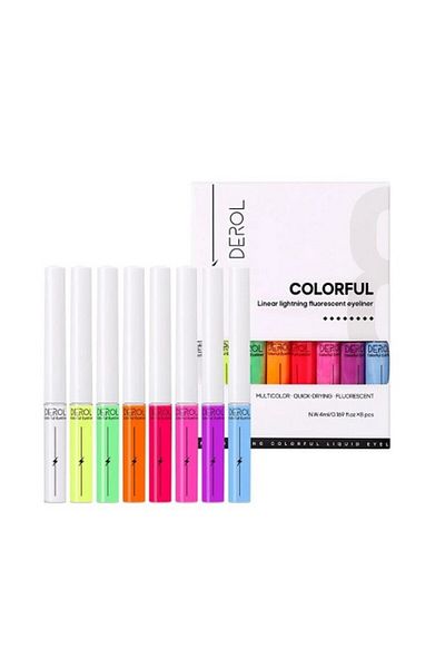 DEROL Σετ Tus Lichid Colorat, Derol, Colorful Fluorescent Eyeliner, 8 Tusuri Ochi