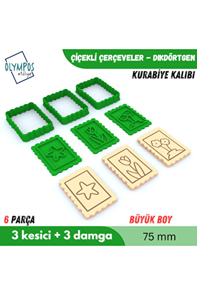 Olympos Atölye Dikdörtgen Çiçekli Çerçeveler | 75mm | 6 Parça | Kurabiye - Şe...