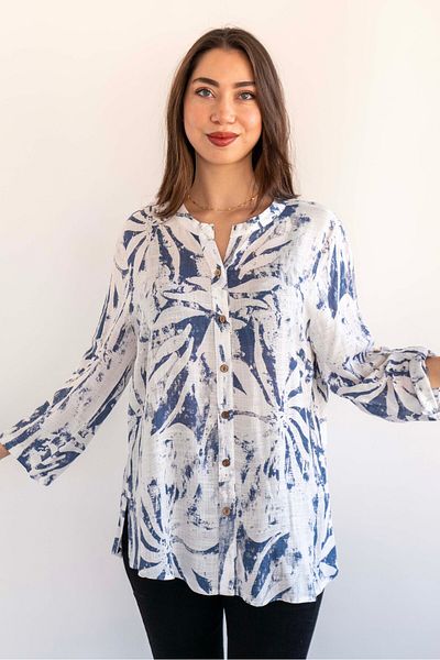 citycenterfashion Cămașă de damă, 100% bumbac organic, mărime mare, cty-akc-guzd, cămașă cu mâneci pliate cu imprimeu