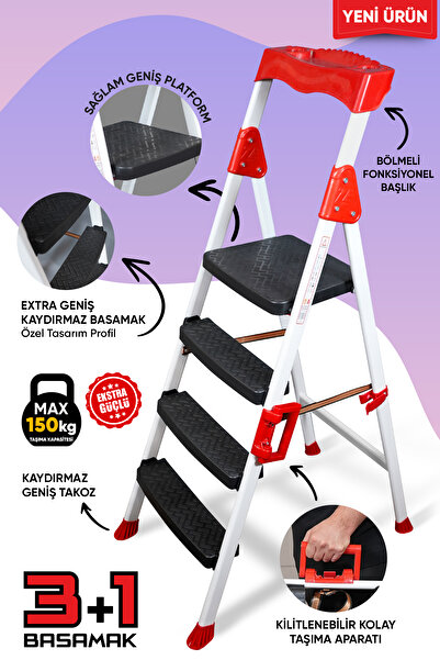 ZE Zigana Ev Gereçleri Elegance 3+1 Geniş Basamaklı Kolay Taşıma Aparatlı Merdiven