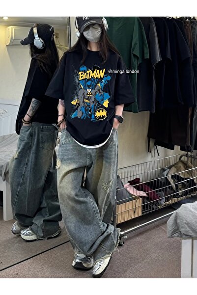 Minga London Μαύρο μπλουζάκι Unisex με στάμπα Batman Superhero μπροστά - Ming...