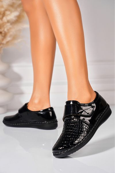 Joana Women's Casual Black Shoes Made of Ecological Patent Leather Nazeli