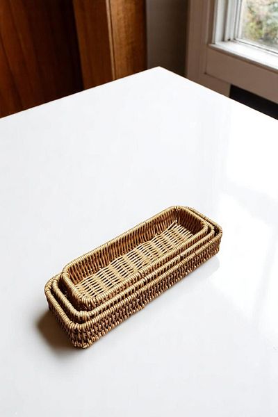 safestore Rattan Rectangle Kitchen Cutlery Organizer Spoon Holder Wicker Bread Basket Organizer