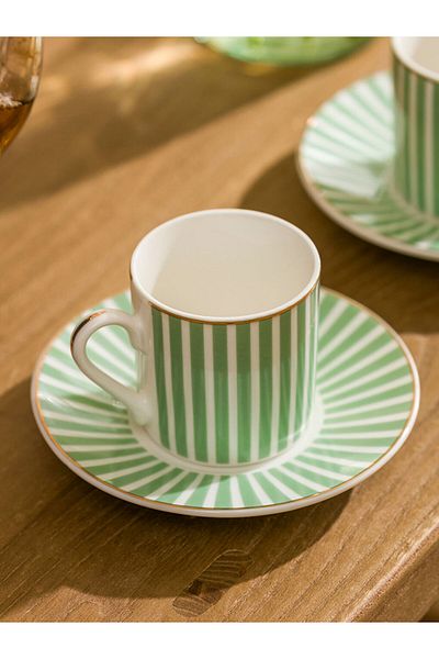 LC Waikiki Green Line 2 Personality Porcelain Coffee Cup Set 90 ml