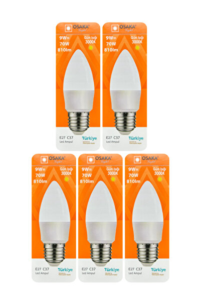 Avarson (5 Adet) Osaka 9W (70W) Sarı Işık (3000K) E27 Duylu (Kalın Duy) Led M...