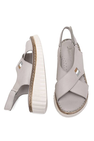 Ayakkabı Fuarı Elit Rhm408 - Women's Orthopedic Flat Sandals Gray, Request Leather