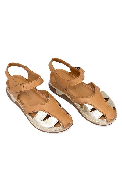Ayakkabı Fuarı Elit Rhmm-01 Women's Orthopedic Flat Sandals - Genuine Leather Tan