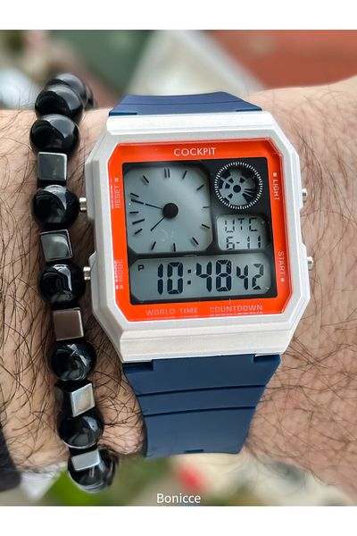 Cockpit Green Color Silicone Cord, Illuminated, Digital Sports Men's Wristwatch Bracelet Suitable for Pool Sea Use