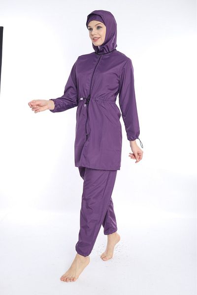 TUTUYA TEXTIL Lace-Up Detailed Hijab Swimsuit, Zippered Suit Oversized