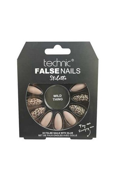 TECHNIC Set 24 unghii false, cu adeziv inclus, Technic, False Nails, Stiletto, Wild Thing