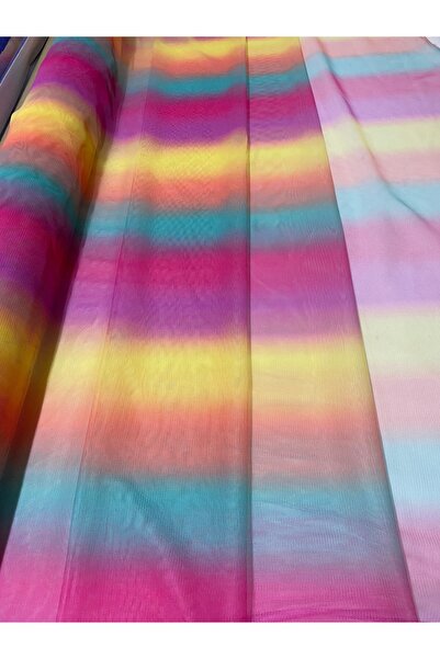 BÜKE TEKSTİL Degrade Gökkuşağı Desenli Tül 150*100 Cm Likra tül Tütü Elbiselik