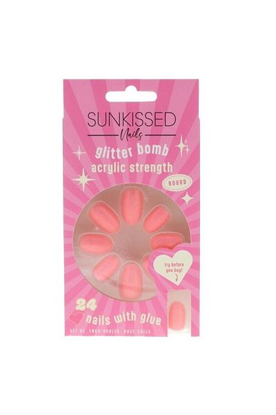 Sunkissed Σετ Unghii False cu Sclipici, Sunkissed, Glitter Bomb, 24 bucati, Lipici inclus