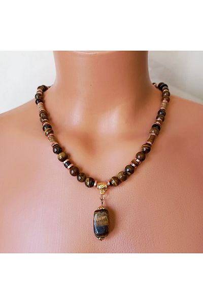 Asteria Elite Tiger Eye Jasper Stability, Peace and Self-Confidence Necklace Bracelet Set