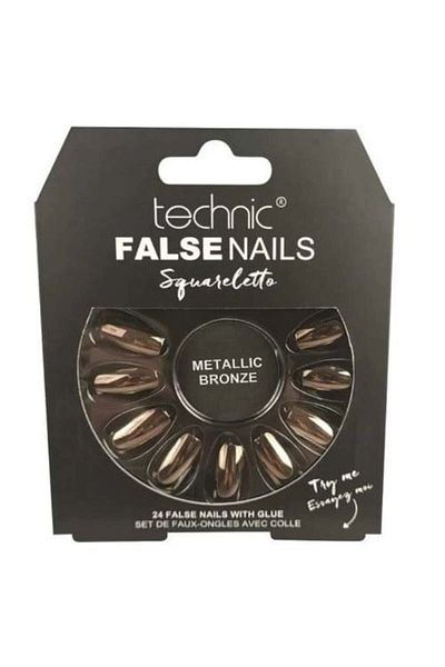 TECHNIC Set 24 unghii false, cu adeziv inclus, Technic, False Nails, Squareletto, Metallic Bronze