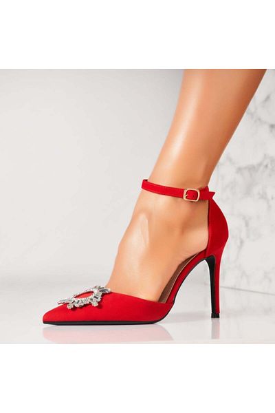 Joana Women's Red Stiletto Shoes Made of Suede Leather Elliya2